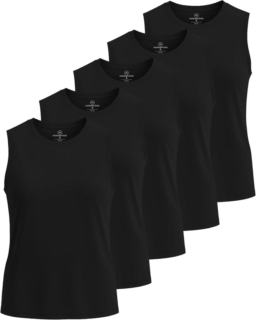 Real Essentials 5 Pack: Women's Dry-Fit Tank Top - Racerback Sleeveless T-Shirt Athletic Workout Gym Shirt (Black, XXXL)