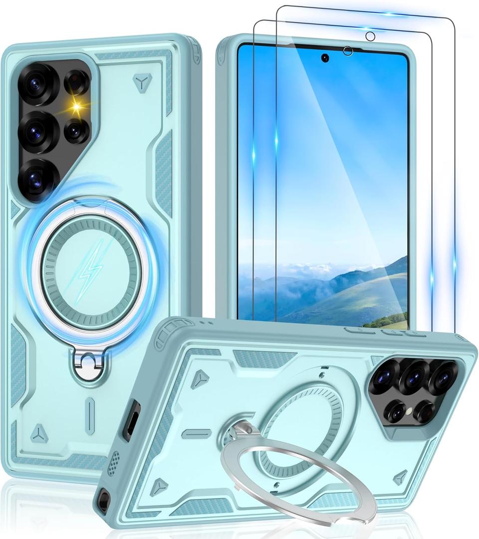 Gritup for Samsung Galaxy S25 Ultra Case:Compatible with MagSafe Function,Metal Kickstand+[HD Screen Protector2],Military Grade Drop Proof Protective Magnetic Case for Galaxy S25 Ultra,Baby Blue