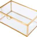 HighFree Vintage Glass Box with Lid - Clear Jewelry Glass Display Box Keepsake Box - Home Decor Decorative Box for Trinket Rings Bracelet (Gold, X-Small)