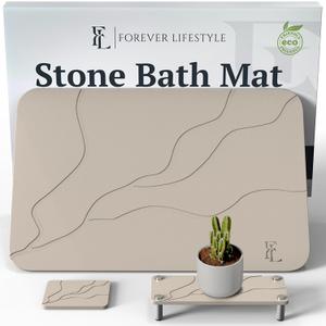 Stone Bath Mat 24 x 15 in, 5-Piece, Stone Bath Mat for Bathroom Natural Diatomaceous Earth Bath Mat, Stone Shower mat for Kitchen/Bathroom, Bath Stone mat (Light Grey-Sculpted), Regular