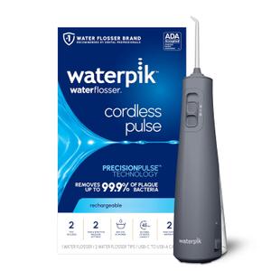 Waterpik Cordless Pulse Rechargeable Portable Water Flosser for Teeth, Gums, Braces Care and Travel with 2 Flossing Tips, Waterproof, ADA Accepted, WF-20 Gray, Packaging May Vary (Gray)