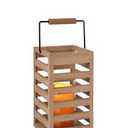 Slatted Wooden Lantern with Black Metal Handle and Natural Finish 11"