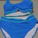 Womens High Waisted Bikini Sets Sporty Crop Top Color Block Swimwear Bandeau Scoop Neck Vintage Two Piece Bathing Suits, M (Top), L (Bikini) Blue