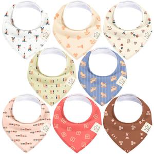 8-Pack Organic Baby Bandana Bibs for Boys, Girls - Super Absorbent Triangle Baby Bibs for Drooling and Teething Infant, 100% Cotton Extra Soft for Newborn, Infant 0-36 Months (Toy Land) (Cotton (Pack of 8))
