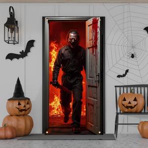 Halloween Terror Door Cover, Halloween Scary Bloody Door Decorations for Spooky Party Supplies, 71x35 Inch