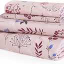 JSD 100% Cotton Pink Floral Sheet Set Queen, 300 Thread Count Printed Sateen Sheets, Soft Breathable Cooling Bed Sheets Deep Pocket