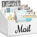 Rustic Wood Mail Organizer Countertop with 4 Slots, Black Mail Holder for Desk, Removable Dividers Mail Sorter, Letter Bill File Organizer for Home Office Classroom, Desktop Organizer with Free Labels