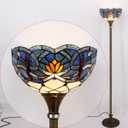 WERFACTORY Tiffany Floor Lamp Torchiere Blue Lotus Stained Glass Light