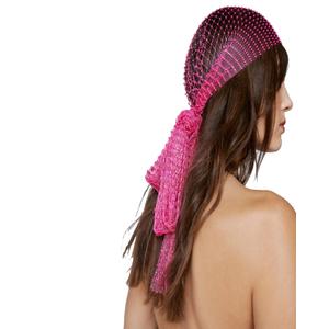 PartyArt Women Mesh Rhinestone Headbands Glitter Fishnet Diamond Headpiece Sparkly Rave Hollow Fashion Hair Long Version Accessories Pink