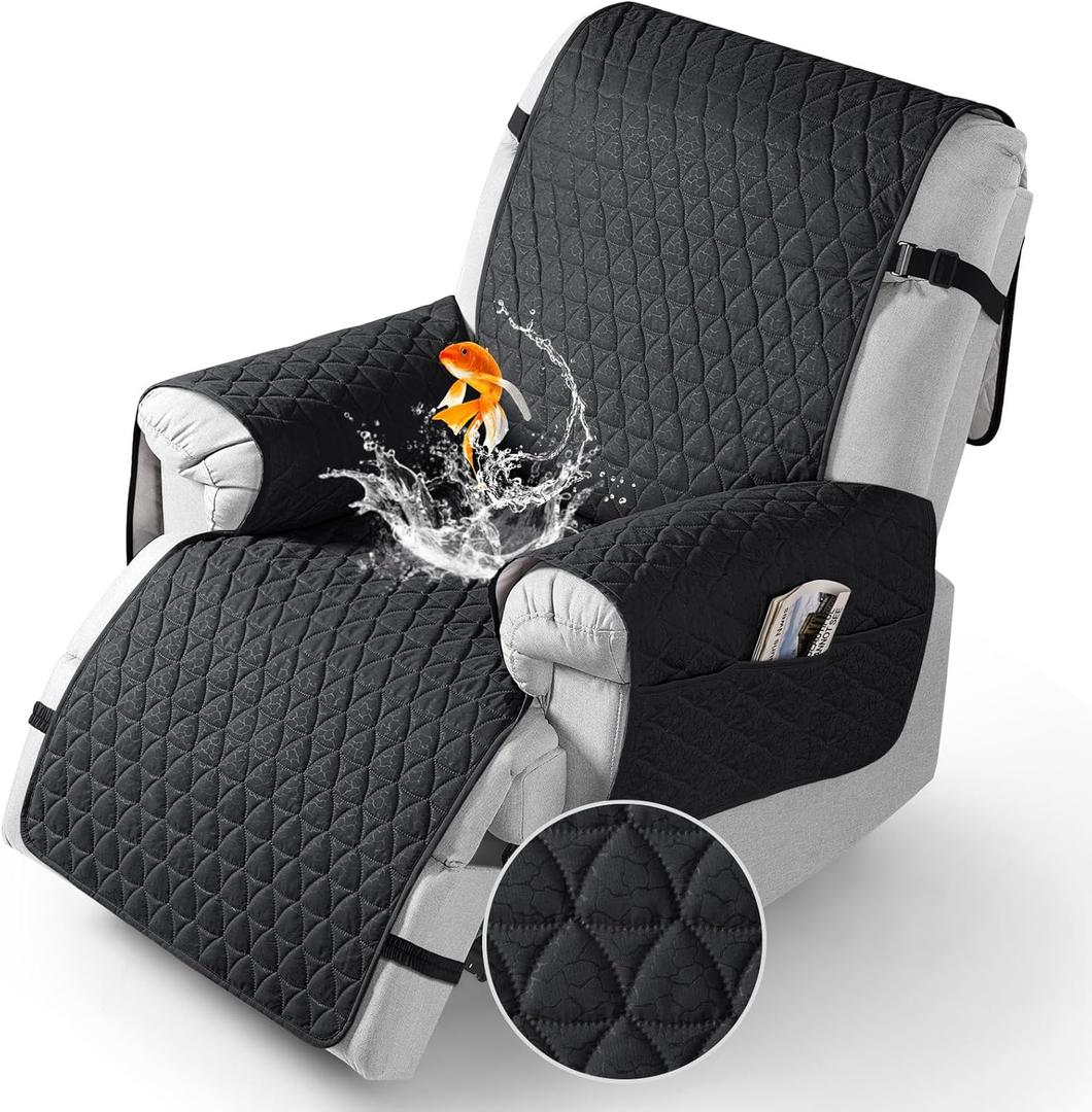 TAOCOCO 100% Waterproof Recliner Cover - Recliner Cover with Non-Slip Granule, Recliner Chair Covers with Elastic Band, Recliner Chair Covers for Reclining Chair(Black, Medium-25'')
