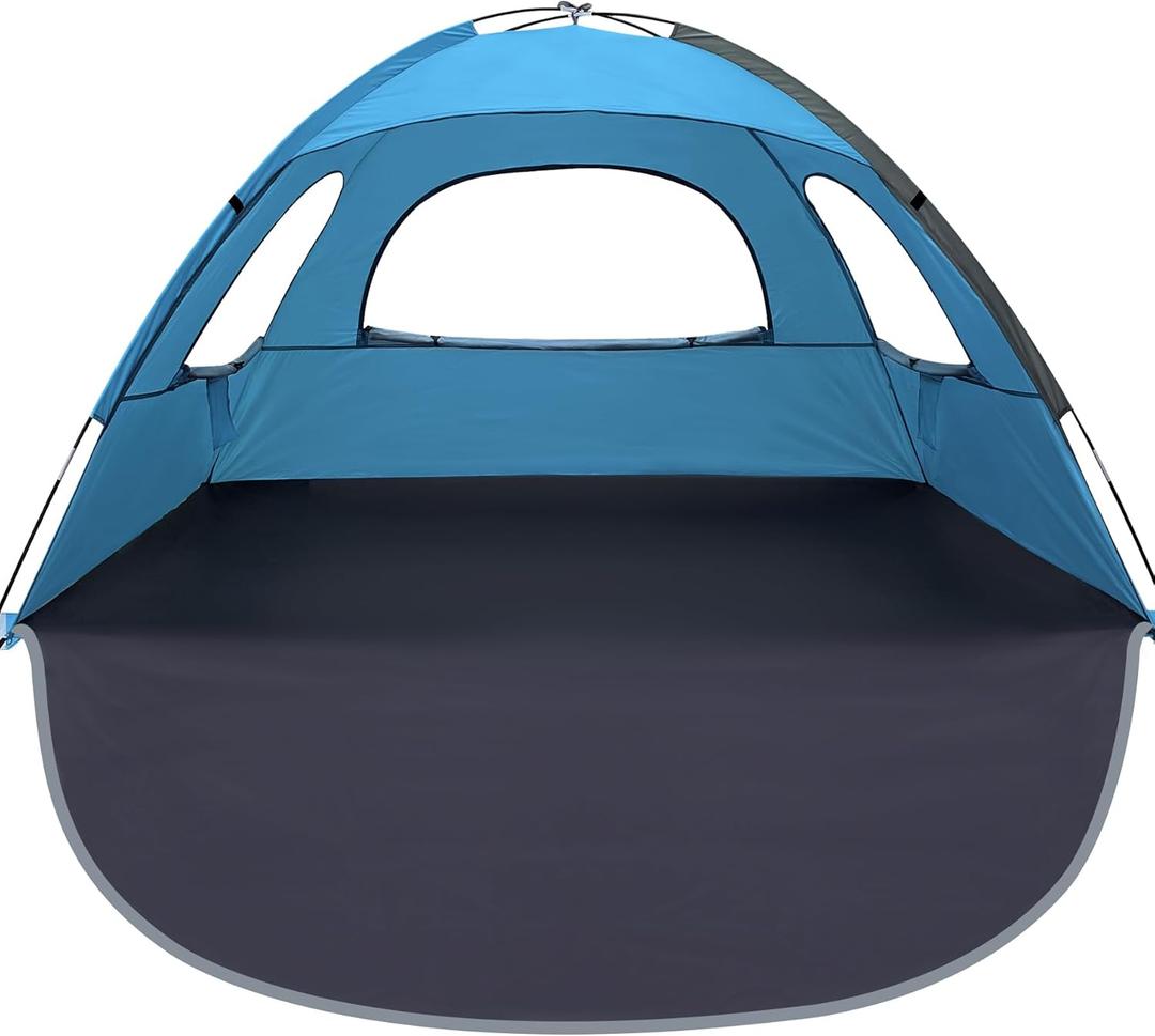 WhiteFang Beach Tent Anti-UV Portable Sun Shade Shelter for 3/4/6/8 Person, Extendable Floor with 3 Ventilating Mesh Windows Plus Carrying Bag, Stakes and Guy Lines (Blue)