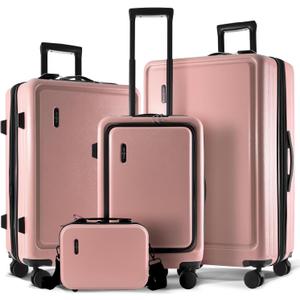 TRAVELARIM Hard Shell Luggage Sets with Spinner Wheels 4 Piece, Expandable Large Suitcases with TSA Lock, Travel Large Suitcase Set, Black Luggage Set (Pink)