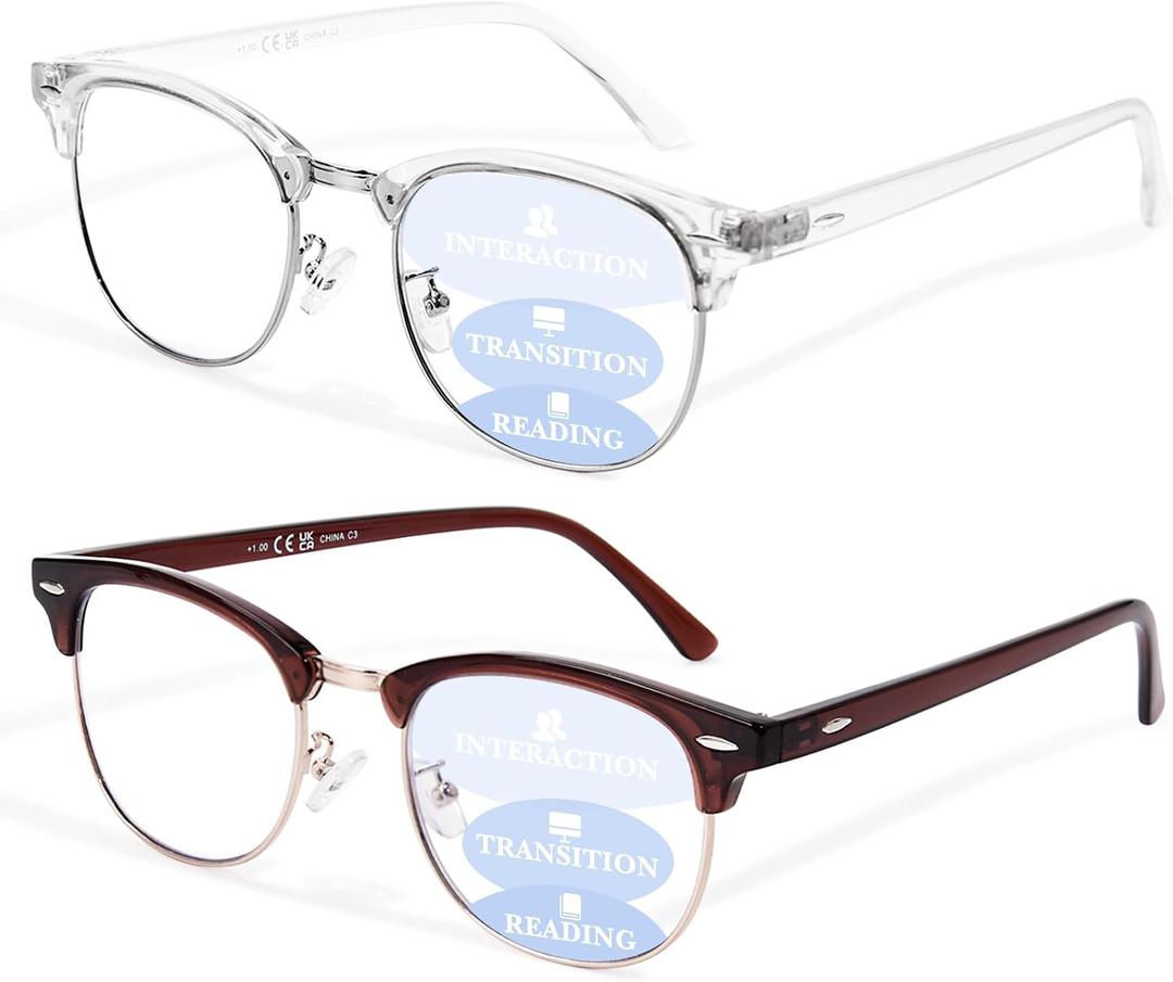 Progressive Multifocal Reading Glasses for Women Men Square Blue Light Blocking Classic Half Frame Computer Readers
