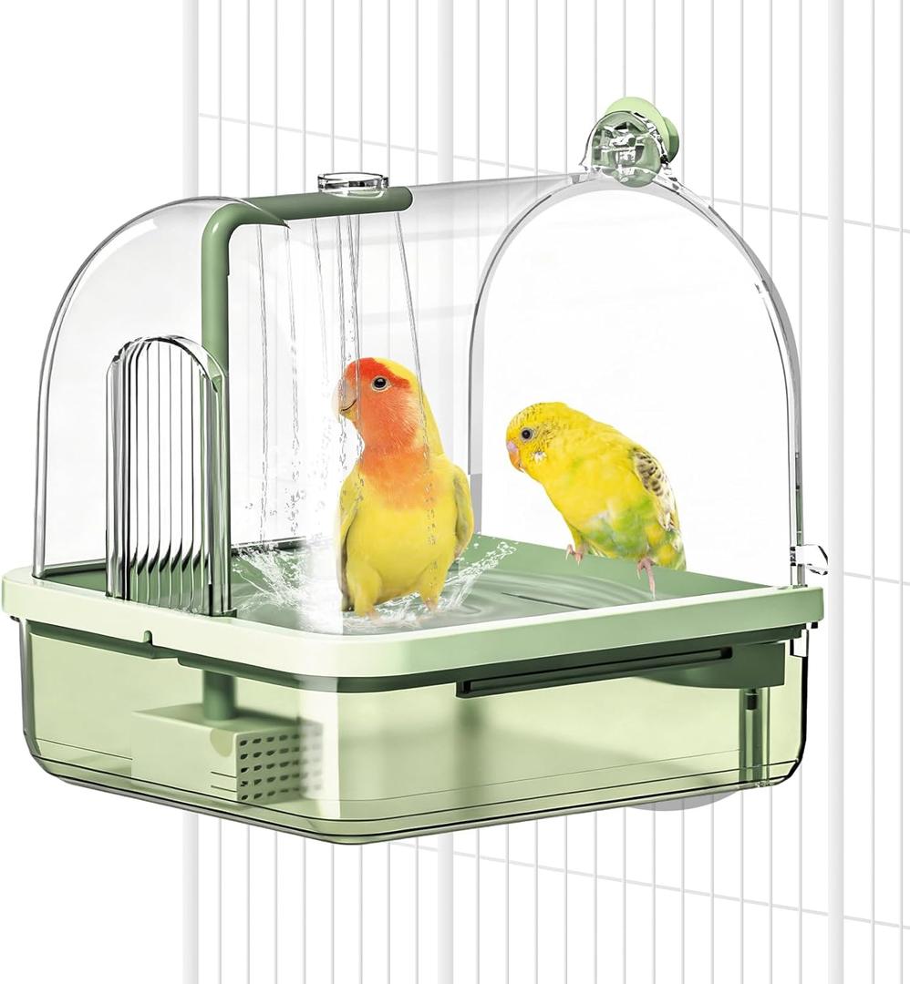 Automatic Bird Bath for Cage, Parrot Bathtub, Indoor Cockatiel Bathtub Shower with Pump, Circulating Water, Birds Shower Cage Accessories for Parakeets, Conure, Budgies, Cockatiels, Lovebird(green)