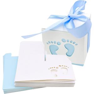 50pcs Baby Shower Party Favor Boxes, 2.4 x 2.4 inch Small Candy Gift Treat Boxes Footprint Design for Kids Birthday Baby Shower Guests Wedding Party Supplies with Ribbon,Blue