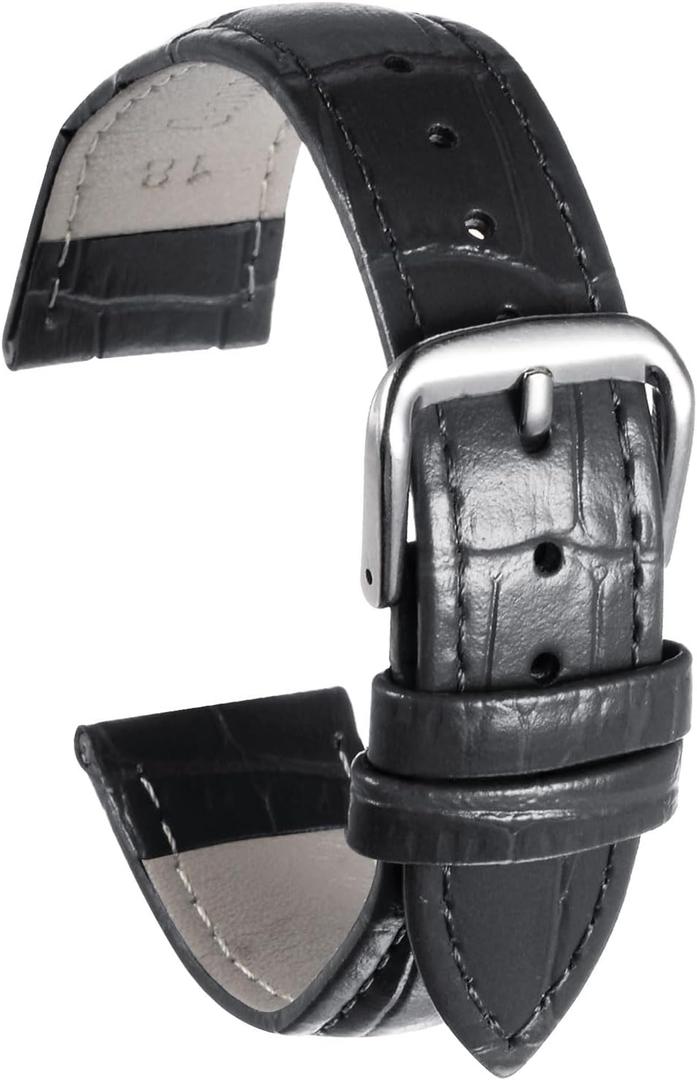 Uxcell Leather Watch Band Embossed Alligator Pattern Cowhide Watch Strap 6 Colors Multi-sizes Replacement with Spring Bars for Men and Women, Size: 24mm