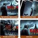 Halloween Backdrop Spooky Night Scene with Full Moon Grim Reaper Bats Tombstones and Forest Horror Style Photography Prop Suitable for Indoor Decoration Outdoor Gardens and Haunted House Theme Parties