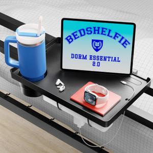 BedShelfie Bedside Shelf for Dorm Room - Dorm Essential 2.0, Black, DormEssential 2.0 in Plastic