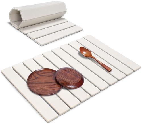 Large Stone Dish Drying Mats for Kitchen Counter, 24"(L)×16"(W), Quick Drying Collapsible Dish Drying Mat, Absorbent Eco-Friendly Diatomaceous Earth Mats for Dishes Bottles, Match Any Countertop