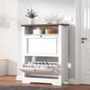 Shoe Storage Cabinet with 2 Flip Drawers, 39" Farmhouse Modern Wood Shoe Rack Organizer with Adjustable Shelves & Open Storage, Freestanding Narrow Shoe Rack Cabinet for Entryway, Hallway