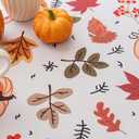 2 x Thanksgiving Waterproof Tablecloth  Fall Harvest Pumpkins, Maple Leaves & Berries Print  Autumn Rectangle Table Cover for Dining or Party, White, 60" Round