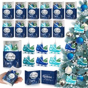20 Set Sleigh Christmas Team Appreciation Gifts Our Team Sleigh Ornaments with Support Gift Boxes Winter Hanging Blue Decoration for Xmas Tree Coworker Office Employee Group Staff Wonderland Party
