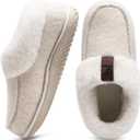 COFACE Women's Memory Foam House Slippers Arch Support Moccasin Winter Shoes Ladies Warm Fuzzy Faux Fur Collar With Indoor Outdoor Rubber Sole (8, Beige)