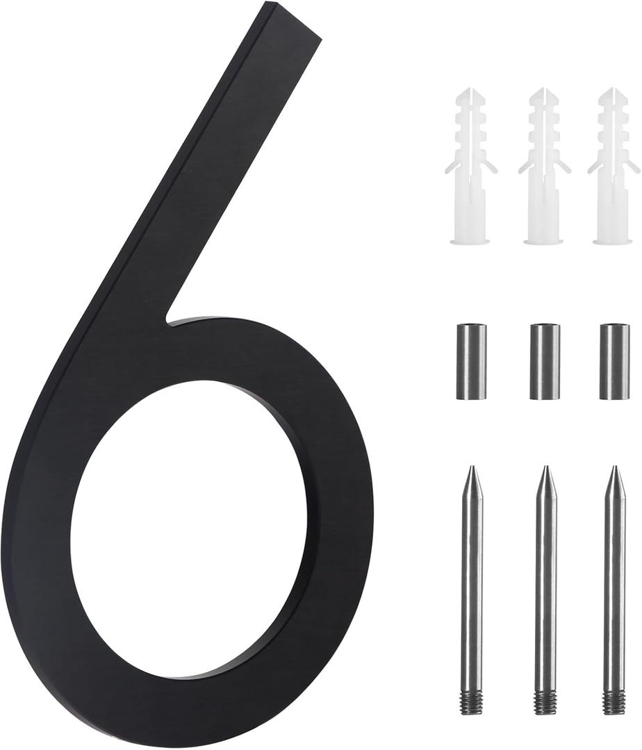 10 Inch Modern House Numbers For Outside,Metal Large house Numbers for Outside,Address Numbers For House Matte Black Outdoor Floating Flush Mount Vertical Horizontal Aluminum Home Address Numbers 6