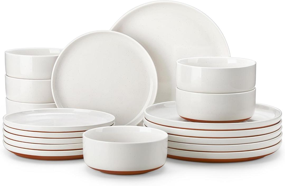 MALACASA Plates and Bowls Sets, 18 Pieces Modern Ceramic Dinnerware Set for 6 Kitchen Dinner Set Stoneware Dishware Dishes Set Microwave and Dishwasher Safe, White, Series TARA 