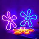 3 Pcs Flower Neon Sign LED Light Signs Retro LED Signs Flower Shaped Sign Purple Blue and Yellow Neon Sign for Bedroom Home Wall Decor Birthday Wedding Party Decorations Kid's Gifts