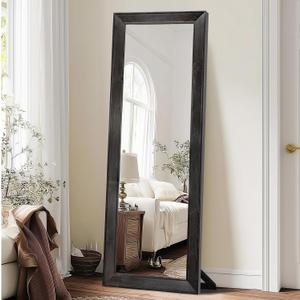 Full Length Mirror 65"x22" - Beveled Edge Rustic Black Dressing Mirror, Solid Wood Frame, Wall Mounted or Standing for Bedroom, Entryway, Living Room
