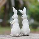 Newman House Studio Easter-Decorations Bunny-Decor Spring-Figurines Table-Centerpiece - 2PC Spring Decorations Resin Rabbits with Carrot and Flower Tabletop Ornaments for Home Farmhouse 4.5H inch