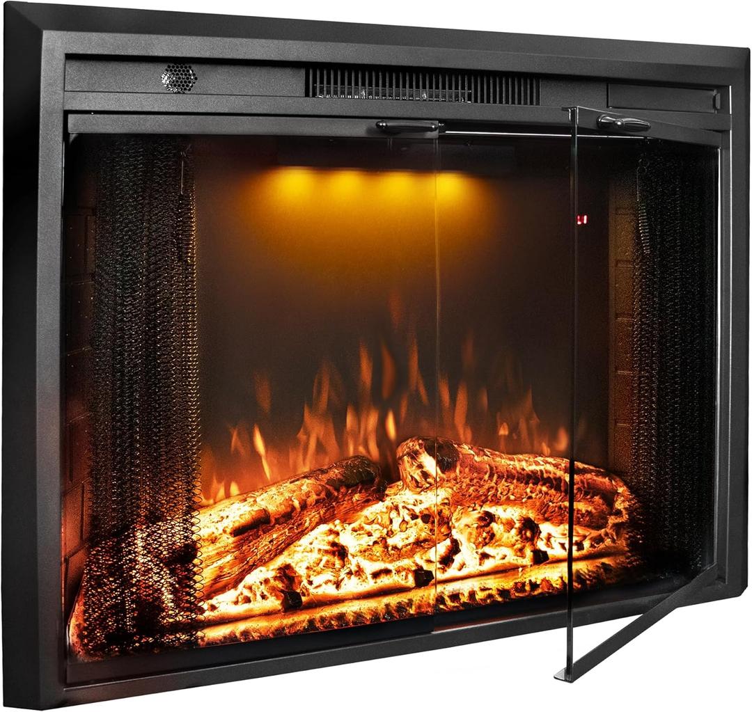 Electric Fireplace Insert, 36 Inches Recessed Fireplace Heater with Adjustable Flame and Top Light Colors, Fire Crackling Sound, Remote Control, Timer, 750W/1500W, Black