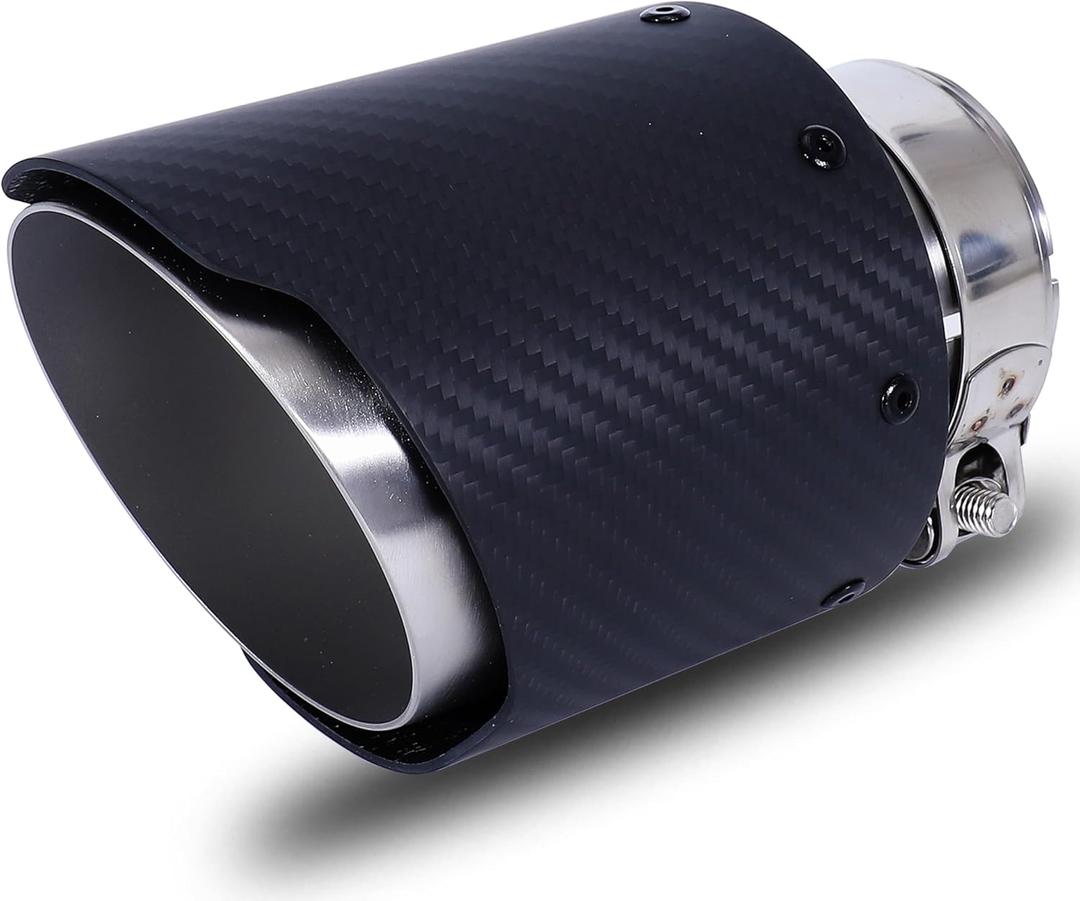 Carbon Fiber 2.5" Inlet to 4.0" Outlet Exhaust Tip, Universal Stainless Steel 2.5 inch Inlet Slant Cut Exhaust TailTip Tail Pipe with Clamp, 16cm/6.3" Overall Length