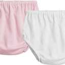 City Threads Baby Girls Boys Diaper Covers Bloomers Cotton Soft Comfortable Durable Made in USA 2-Pack (Pink/White)
