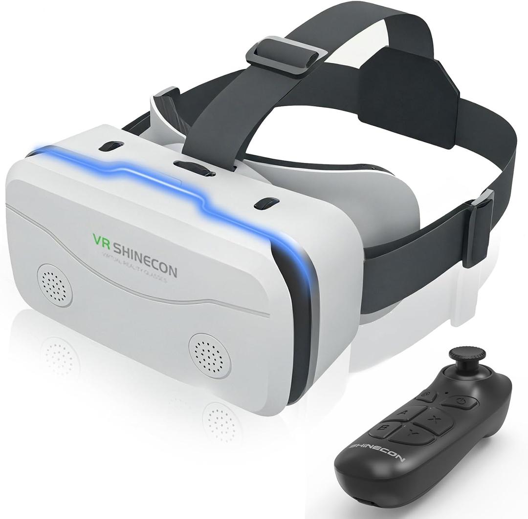 VR Headset for Smartphones 4.7-7 Inch with Bluetooth Controller,Aspheric HD Lens, Adjustable Focus & IPD,Ventilated Design