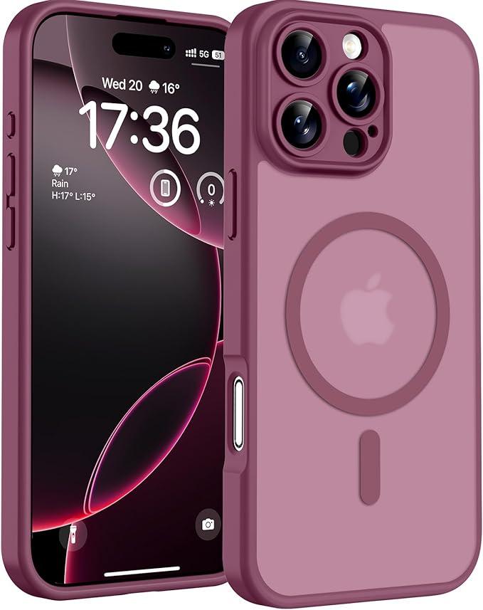 TOCOL Magnetic for iPhone 16 Pro Case, Upgraded Full Camera Protection, Compatible with Magsafe, Drop Protection, Translucent Matte Back for iPhone 16 Pro 6.3 inch (Plum)