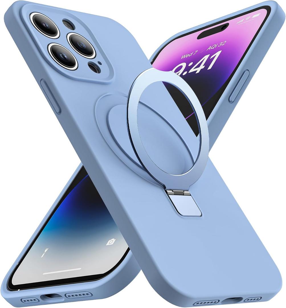 Designed for iPhone 15 Pro Max Case with Magnetic Invisible Stand Compatible with Mag-Safe Military Drop Tested Shockproof Silicone Phone Cases for Women Men 6.7'', Blue