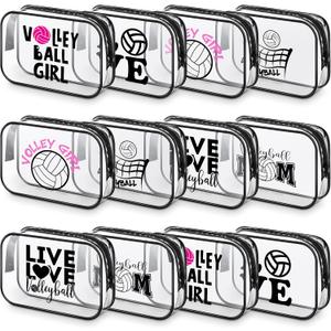 Abbylike 12 Pcs 7 x 4.7 x 2.4'' Cosmetic Bag Gifts Accessories for Makeup Bags Clear PVC Cheer Case Toiletry Zipper Pouch for Women Christmas Xmas (Volleyball Theme)