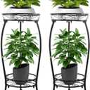 2 Pack Plant Stands Indoor Outdoor, 27.1" 2-Tier Metal Pot Holder,Tall Corner Plant Stand, Heavy Duty Rustproof Planter Rack for Home, Garden, Patio, Balcony - Black
