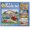 Bits and Pieces – 4-in-1 Multi-Pack 300 Piece Jigsaw Puzzles for Adults – Friendly Folk by Artist Kay Lamb Shannon, Completed Puzzle Size: 16" x 20"