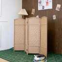 4-Panel Short Room Divider, 3.9 ft Freestanding Partition Wall, Light Brown Rattan Double-Sided Folding Screen for Living Room, Bedroom & Corner Privacy