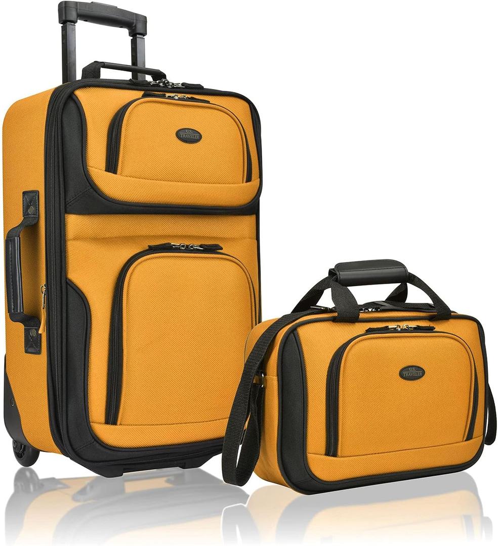 U.S. Traveler Rio Lightweight Softside Rolling Carry-on Suitcase, 2-Wheel Set, Orange