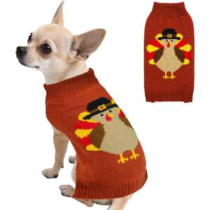 Thanksgiving Dog Sweater, Knitted Dog Thanksgiving Fall Holiday Sweaters Outfit Clothes for Small Medium Large Dogs Pets (Turkey, Small)