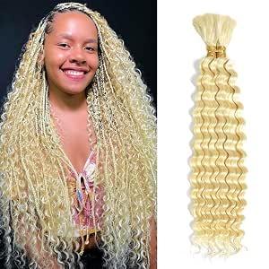 Human Braiding Hair for Boho Braids Deep Wave Bulk Boho Braids Human Hair for Boho Knotless Braid Curly Bohemian Braiding Hair 140g 2 Bundles No Weft (22 inch blonde Color)