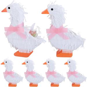 Poen 6 Sets Silly Goose Gender Reveal Decoration 5.91 Inch Pre-tied Bow Goose Pinata Birthday Party Baby Shower Candy Gift Box Desk Decor Table Centerpiece for Home Classroom(Pink)