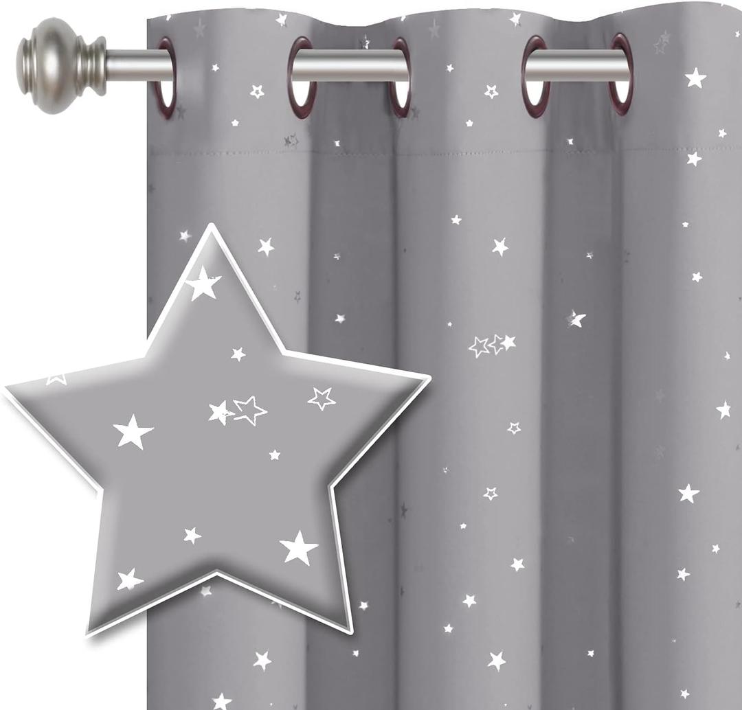 H.VERSAILTEX Blackout Star Curtains for Kids Room Boys Girls Twinkle Silver Stars Thermal Insulated Cute Thick Soft Curtain Drapes, Grommet Top, 1 Panel, 52" W x 63" L, Grey