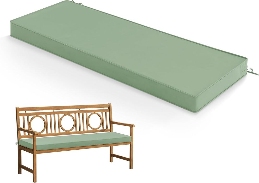 Summsun Outdoor Bench Cushion: Waterproof and Fade Resistant Patio Furniture Cushions - Non-Slip Bench Pad Cushion with Removable Cover for Garden Swing Porch Sofa Settee, 45 x 18 Inch, Sage Green