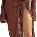 Women's Swimsuits Cover Ups Set for Crochet Bathing Suit Hollow Out 2 Piece Bikini Coverup Beach Swimwear (Brown, S)