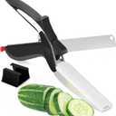 Cutting Board Scissors - 2 In 1 Stainless Steel Vegetable Scissors Cutting Board Knife, Dishwasher Safe, Safety Lock, Rust Resistant - Sharp Kitchen Scissors for Vegetables & Fruits